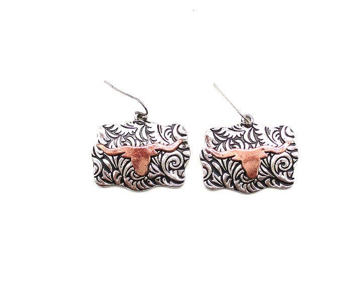 Western 2 Tone Steerhead Dangle Earring