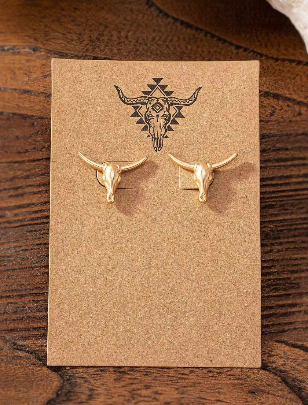 Longhorn Stud Earrings Silver & Yellow Gold