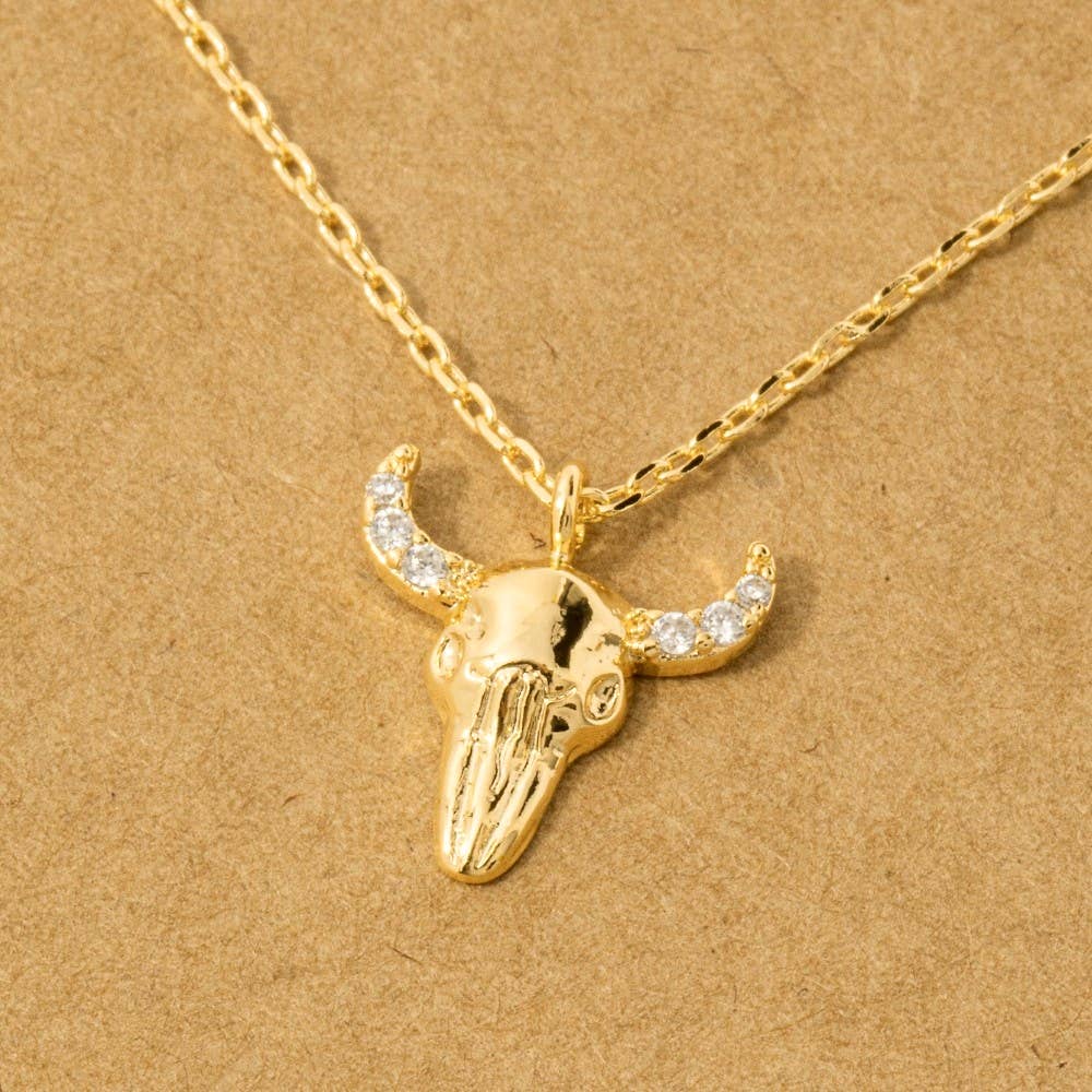 Gold Dipped Buffalo Head Pendant Necklace