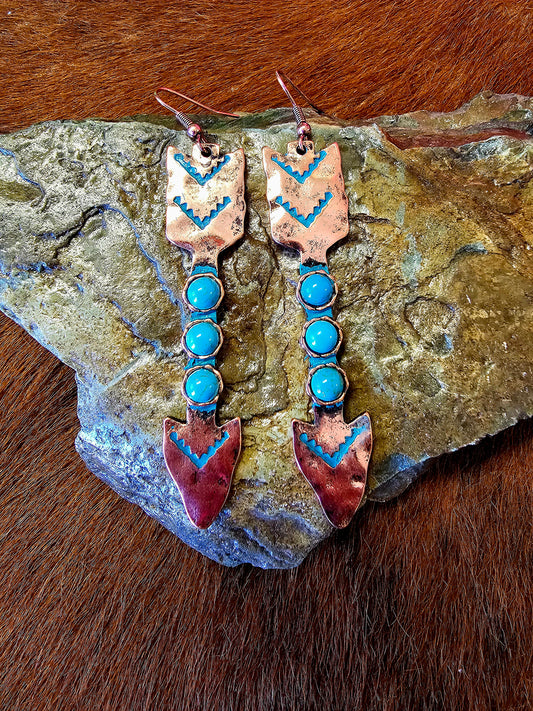 TURQUOISE RIDGEWAY PATINA COPPERTONE ARROW EARRINGS