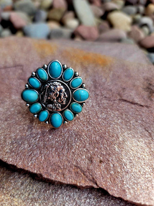 Turquoise Nickel Head cuff Ring