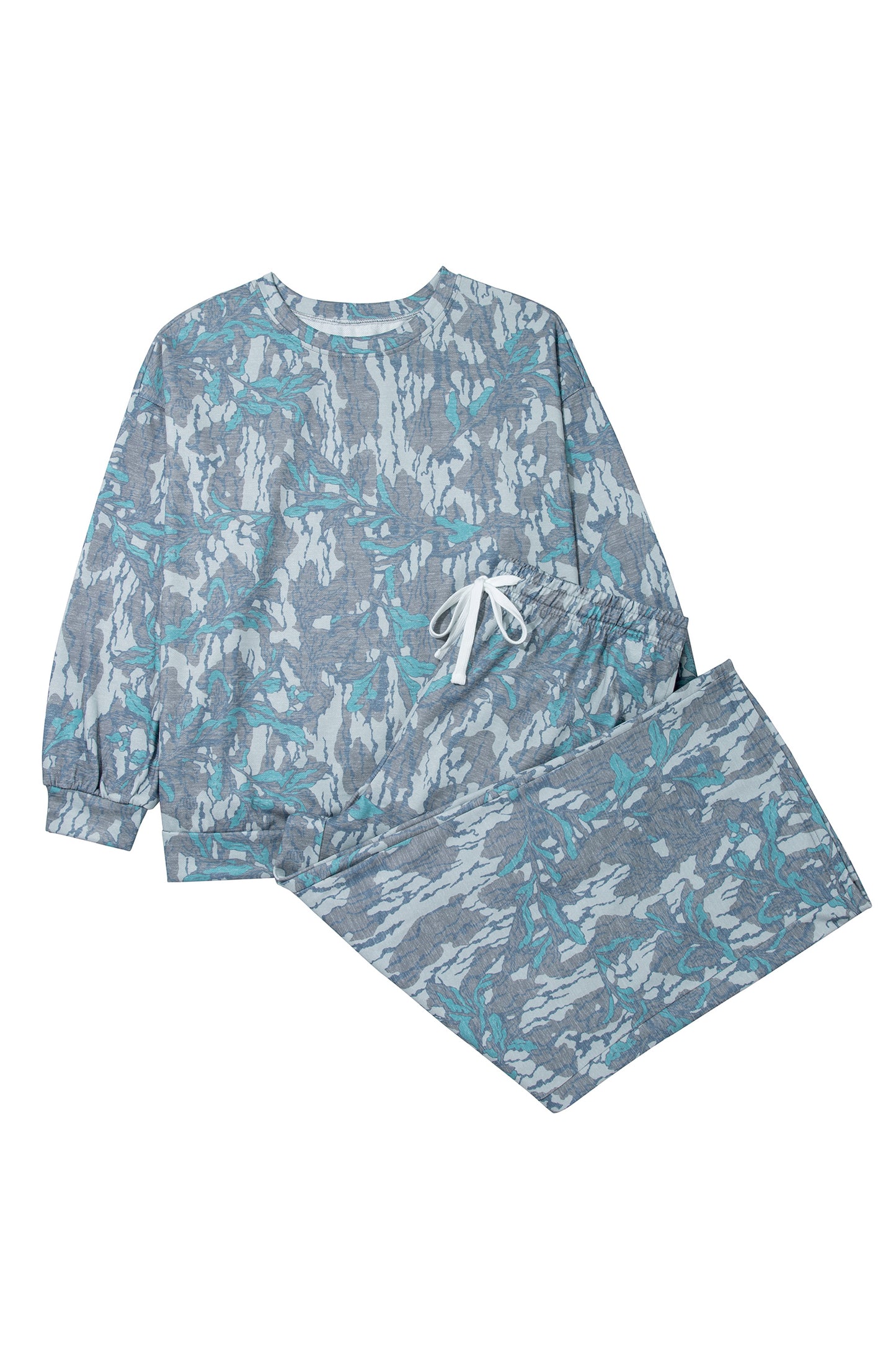 Multicolor Abstract Botanical Camo Pullover & Drawstring Pants Set 1X–4X