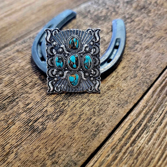 Western melody Turquoise and Silvertone Cuff Ring