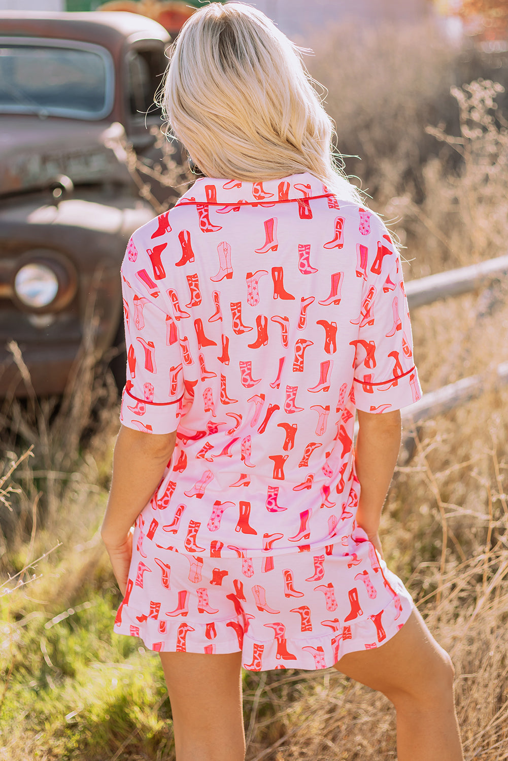 Cowgirl Boots Printed Shorts Pajama Set