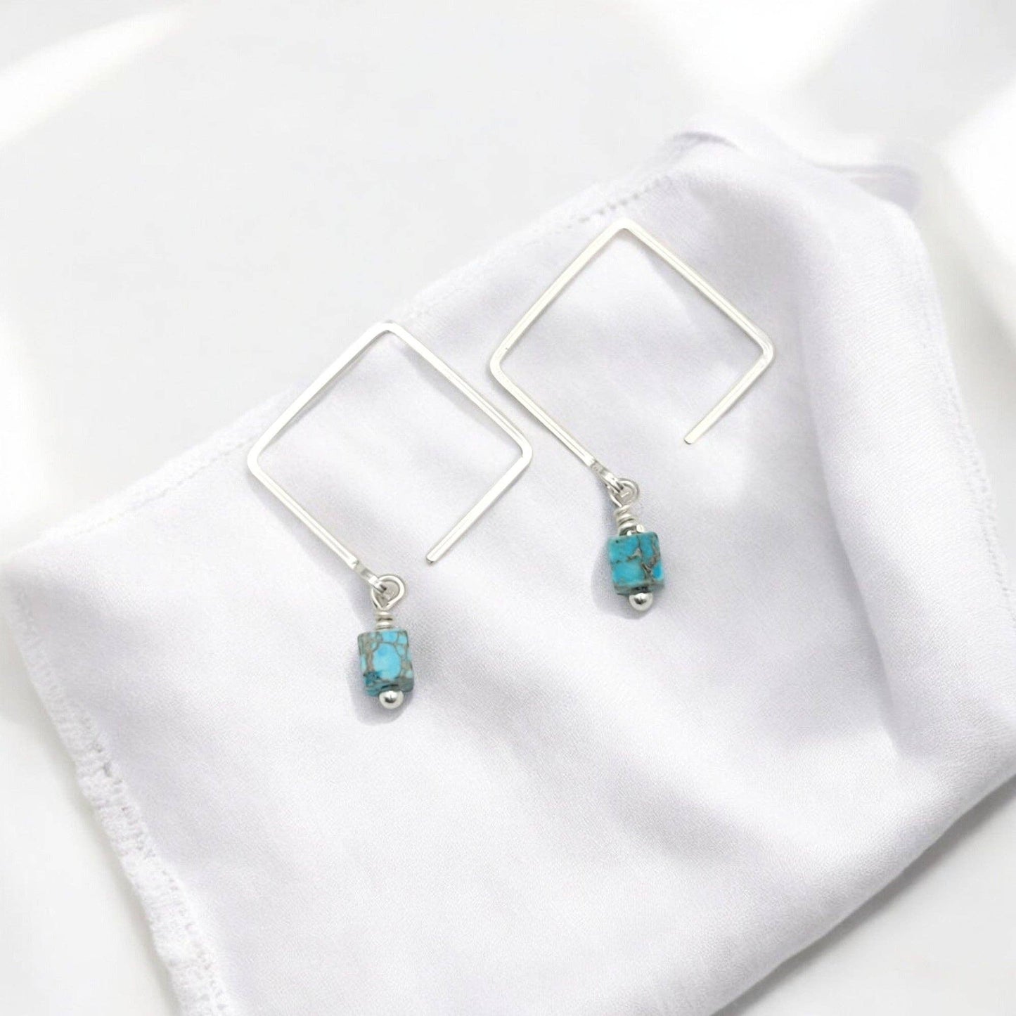 Sterling Silver Square Threader Earrings with Turquoise