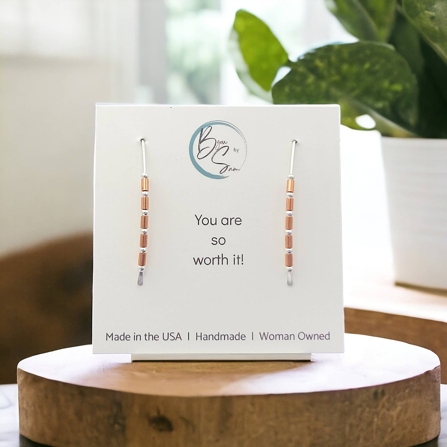 Sterling Silver and Copper Beaded Wishbone Earrings