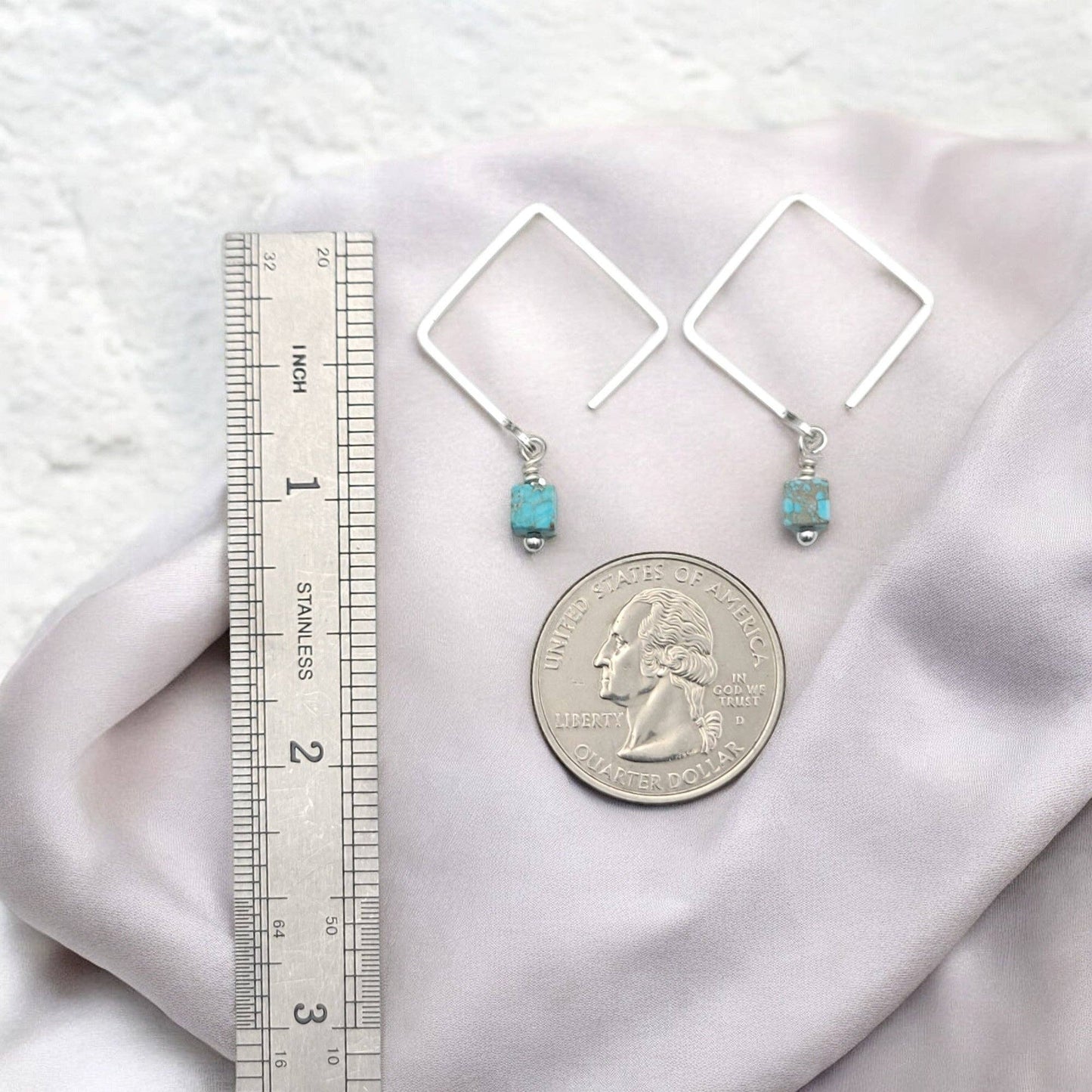 Sterling Silver Square Threader Earrings with Turquoise