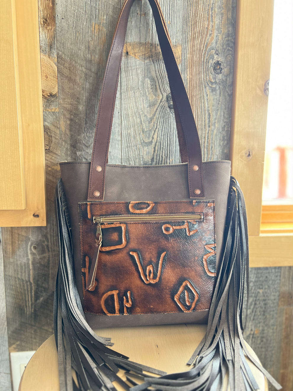 Cowhide Tote with Fringe – Embossed Brands & Genuine Leather