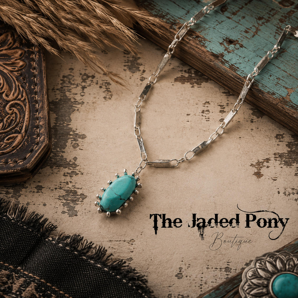 Turquoise Pendant Silver Chain Necklace