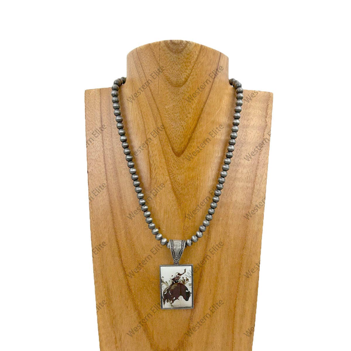 NKZ231209-37 15 inches silver Navajo pearl beads with triangle cowboy pendent Necklace: COPPER
