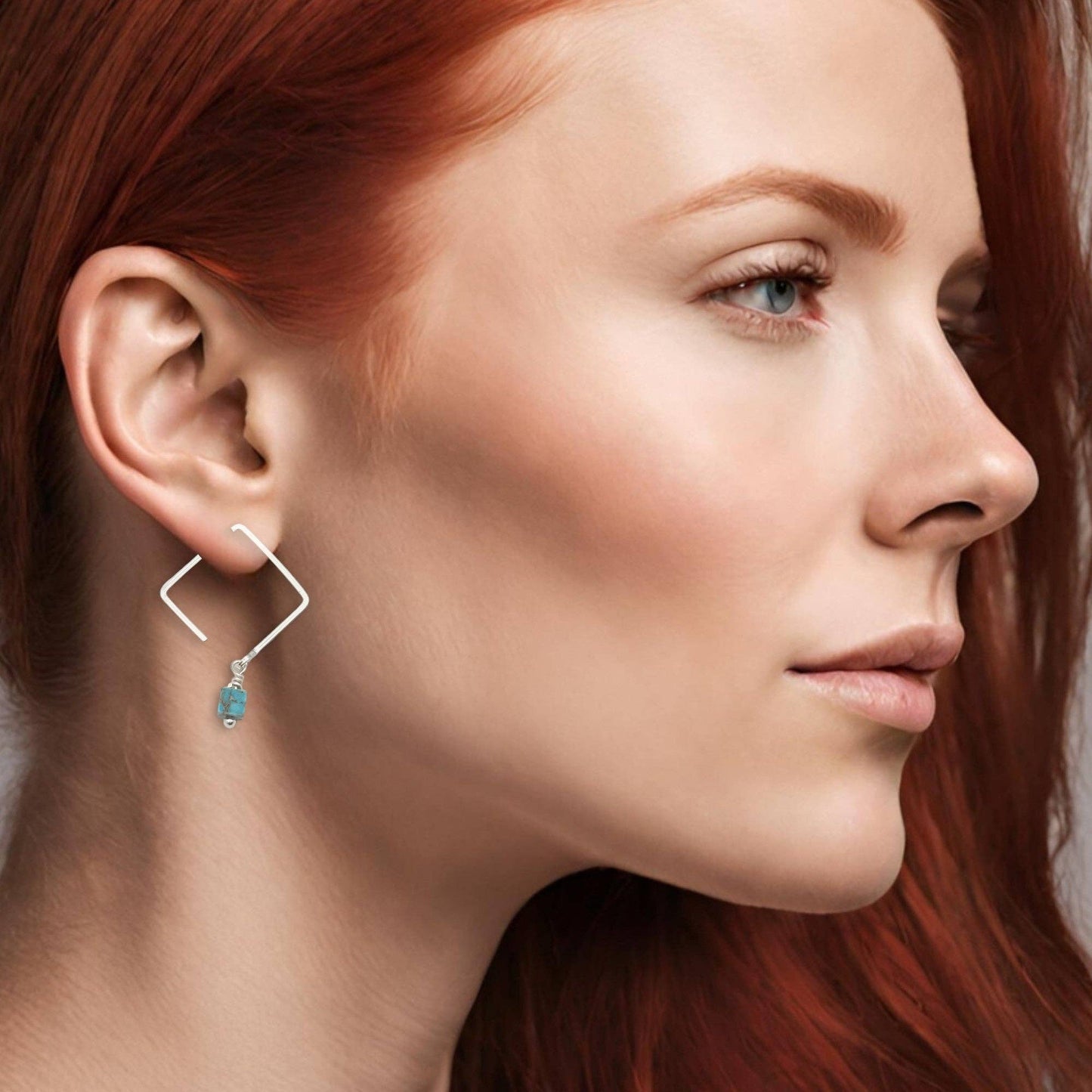Sterling Silver Square Threader Earrings with Turquoise