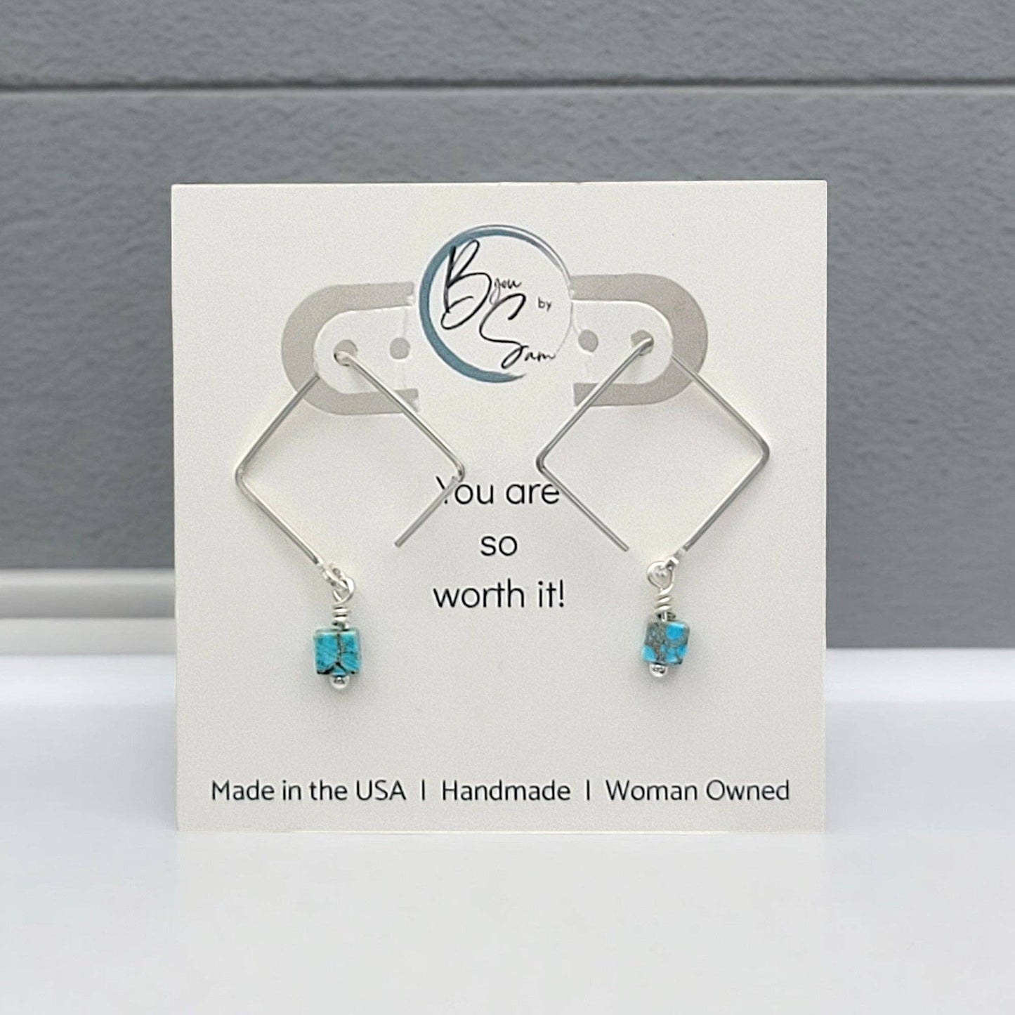 Sterling Silver Square Threader Earrings with Turquoise