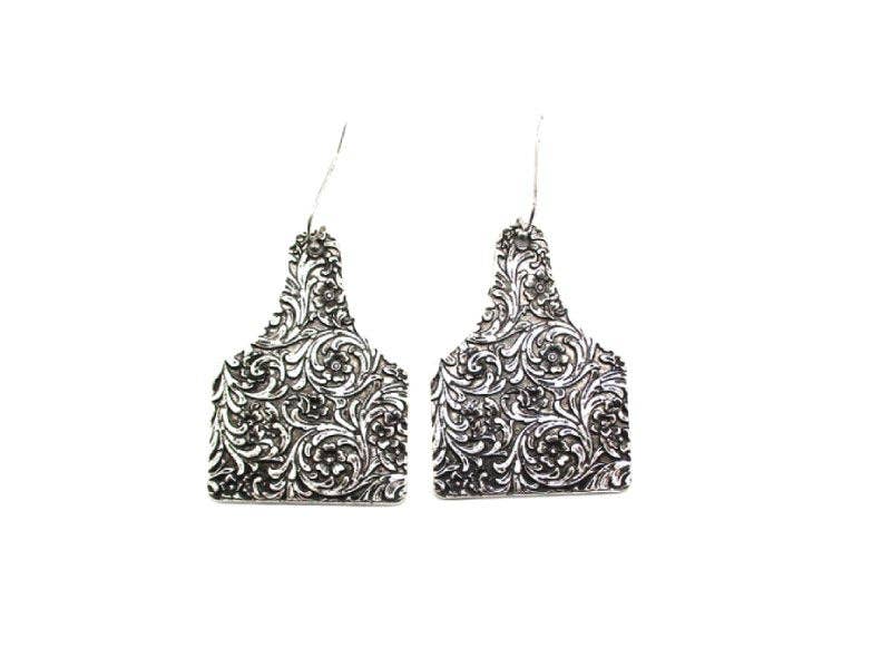 Western Engraved Cattle Tag Dangle Earring