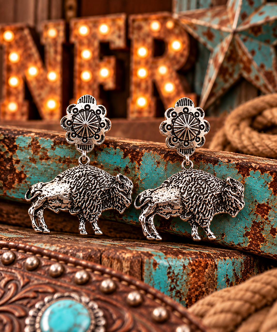 Western Buffalo Dangle Earrings