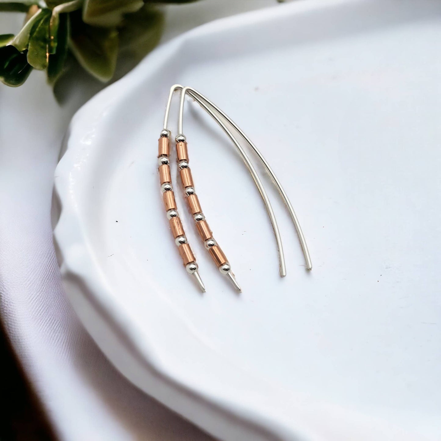 Sterling Silver and Copper Beaded Wishbone Earrings