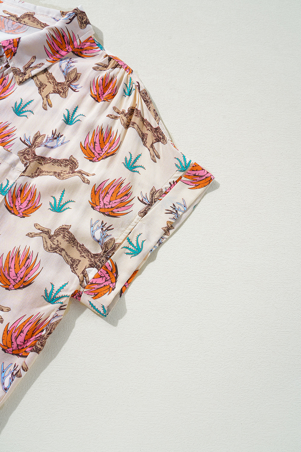 Khaki Plus Size Western Print Button-Up Shirt 🤍🌵