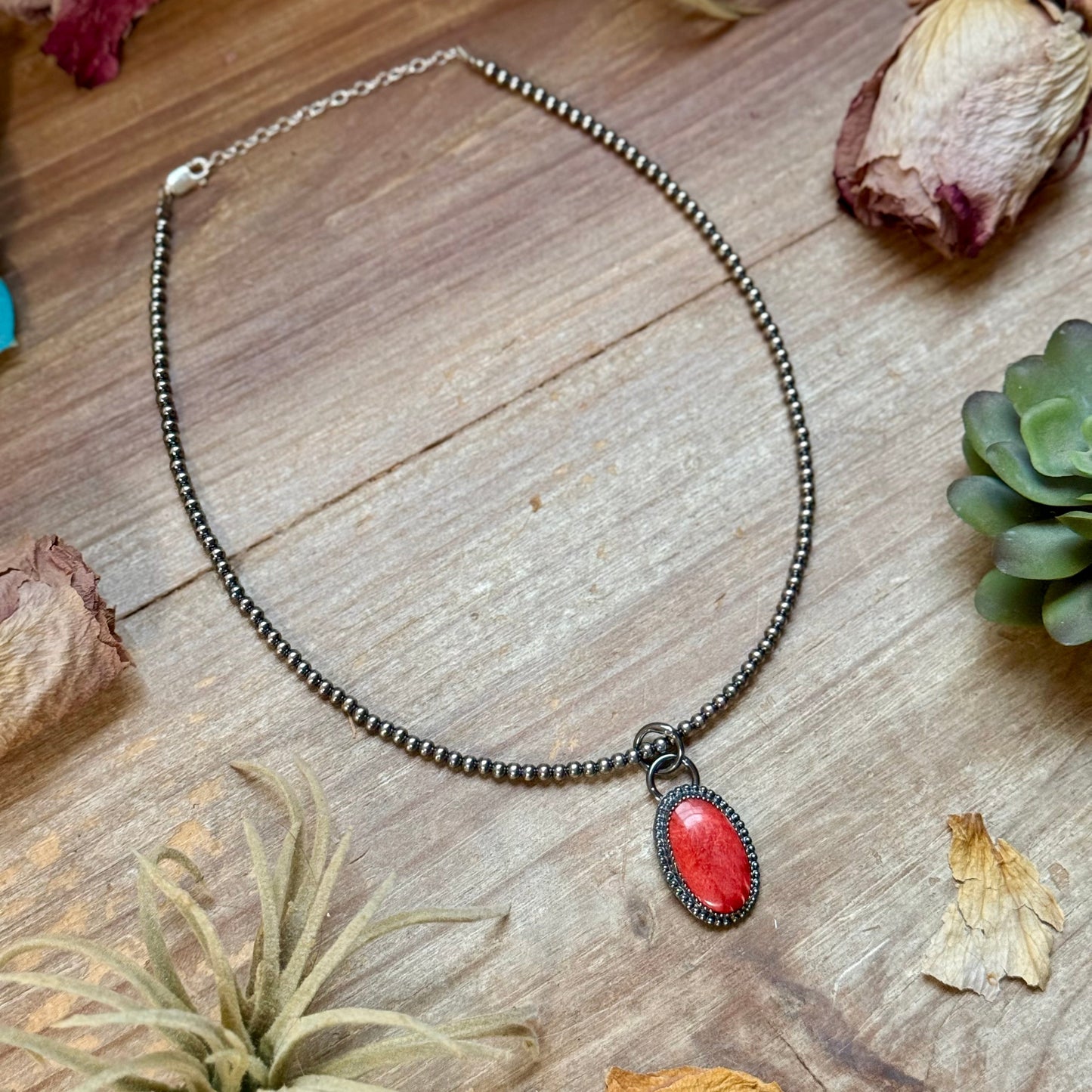 Sterling Silver Pearl Necklace (FREE) + MJ Oval Red Spiny Oyster Pendant