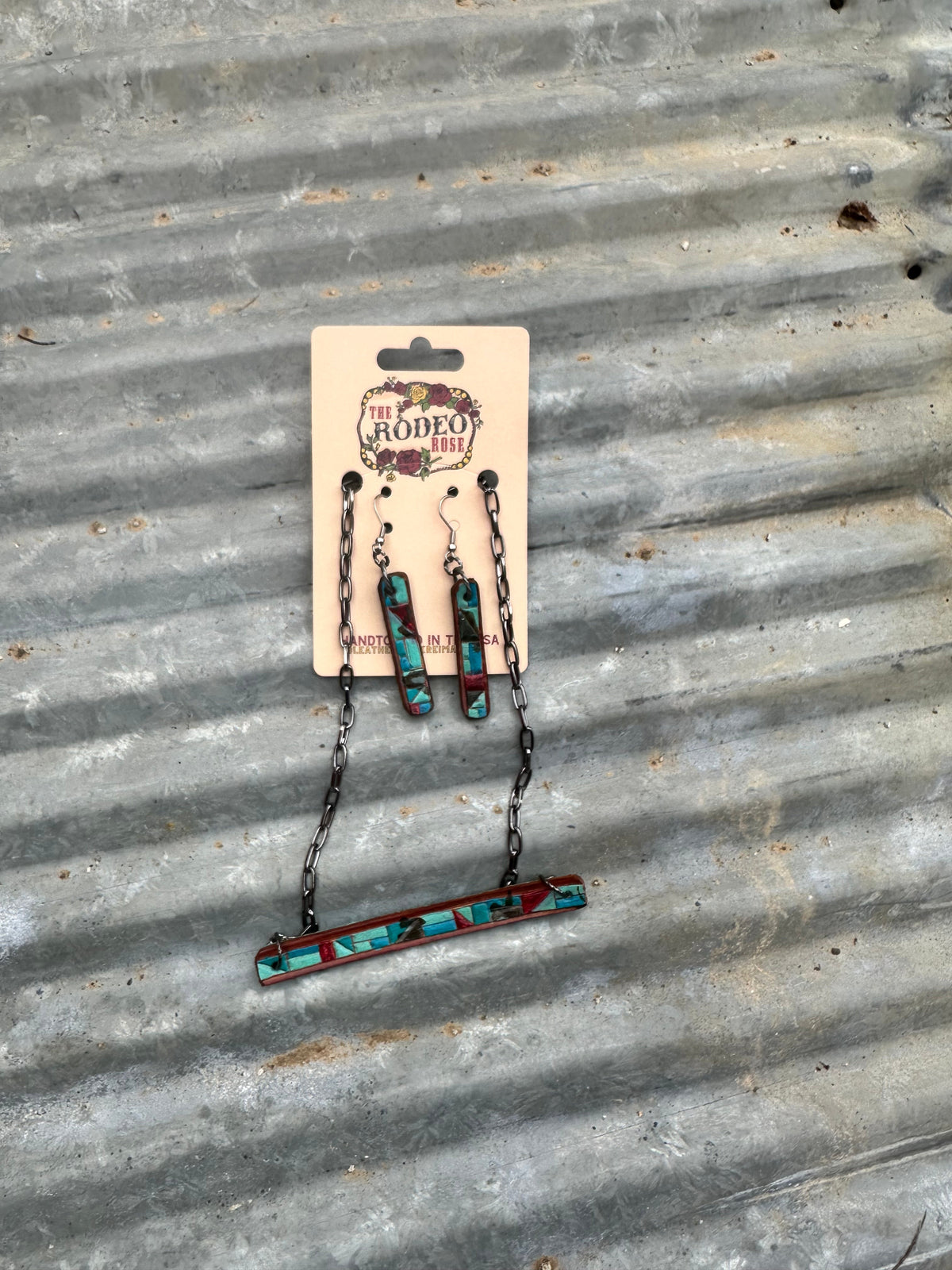 Mosaic Turquoise Leather Jewelry Set