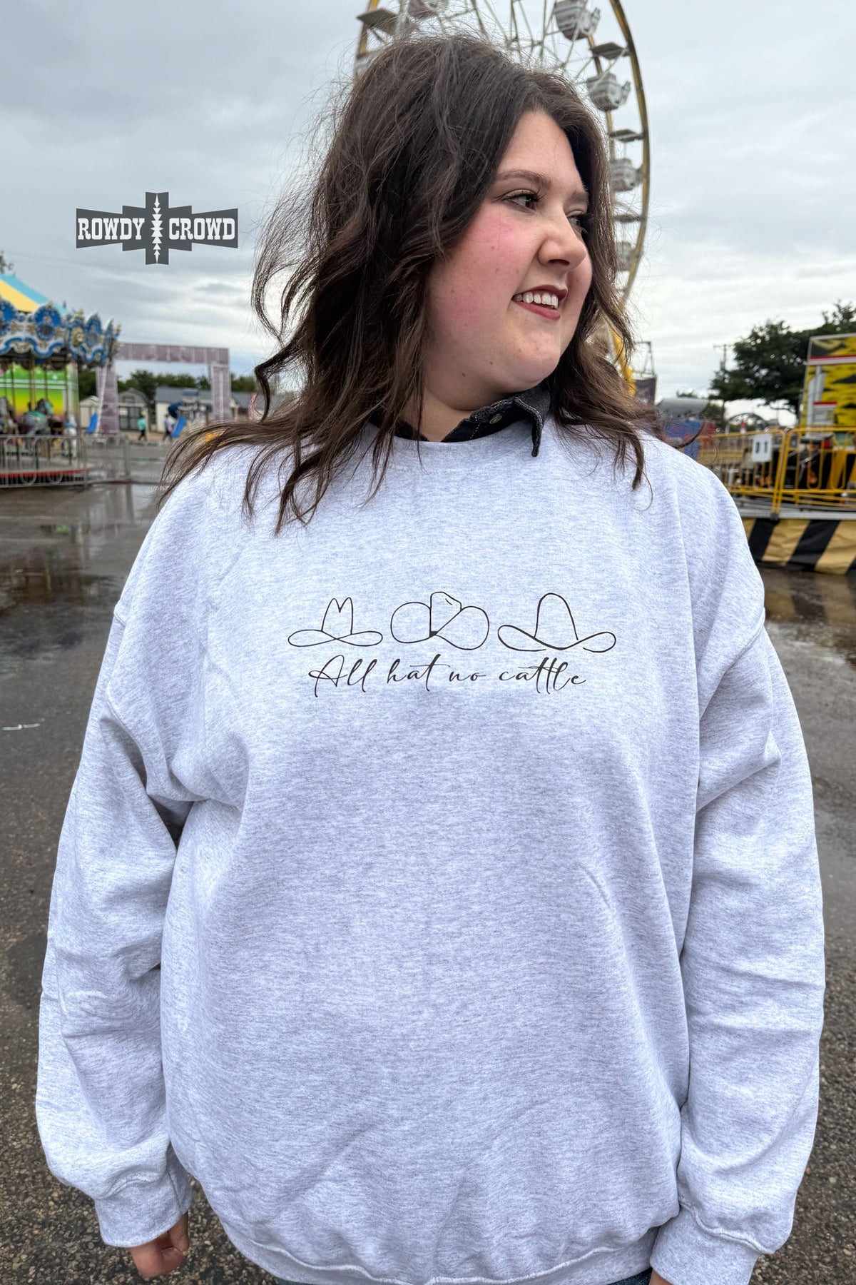 All Hat, No Cattle Gray Western Graphic Sweatshirt | XSā2XL