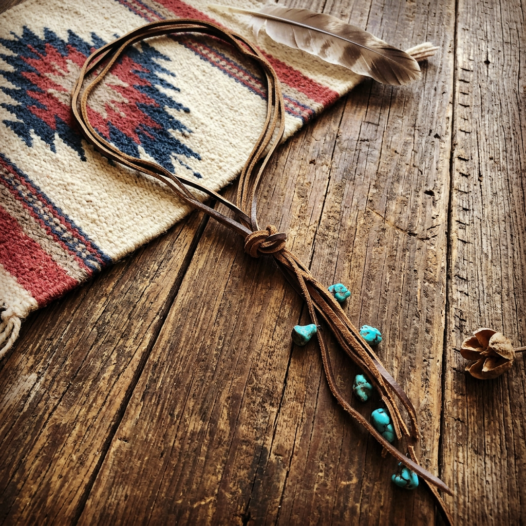 Rustic Knotted Leather Cord Necklace with Turquoise