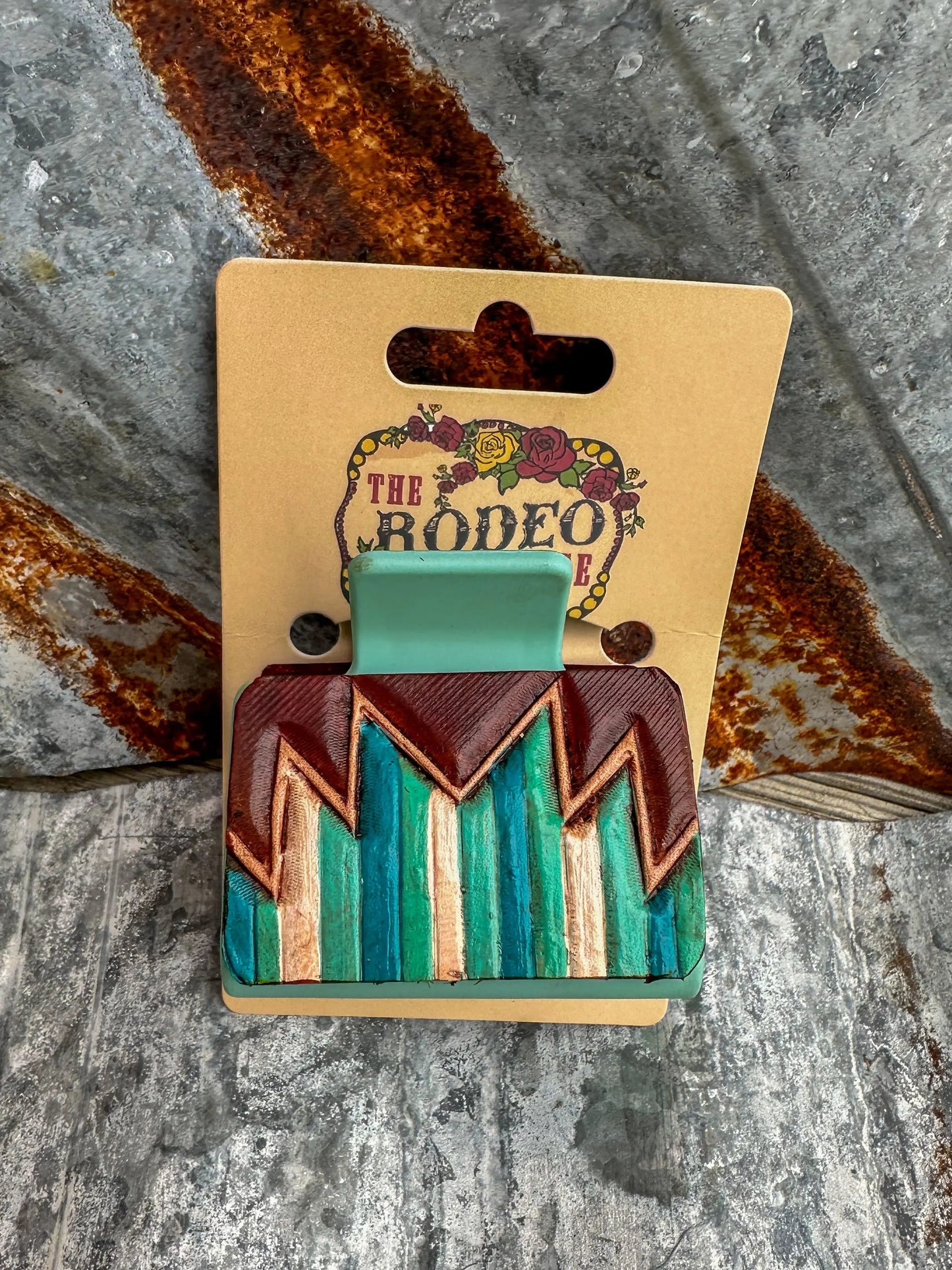 Small Southwest Hand-Tooled Leather Hair Clip