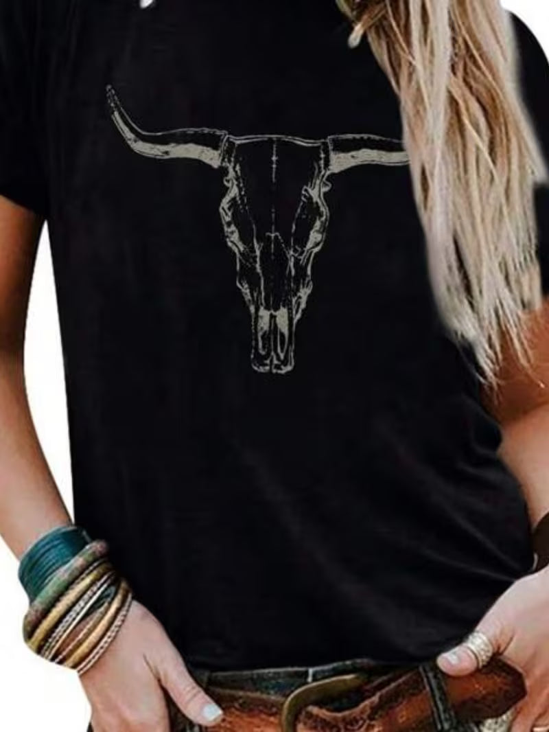 Boho Cow Skull Tee 🐂🤍