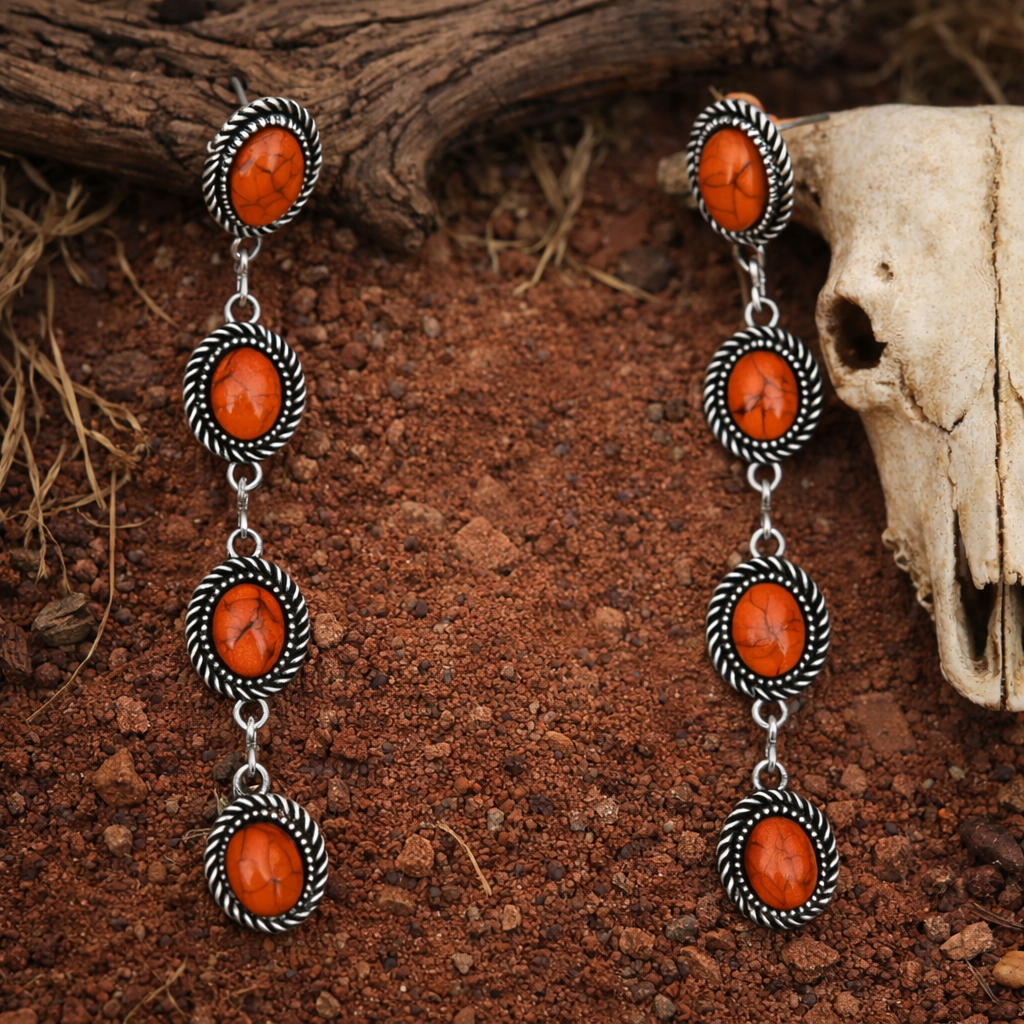4 Tiers Orange Stone Dangle Earrings