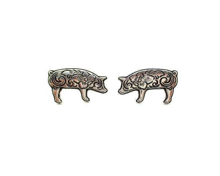 Western Etched Pig Post Earring