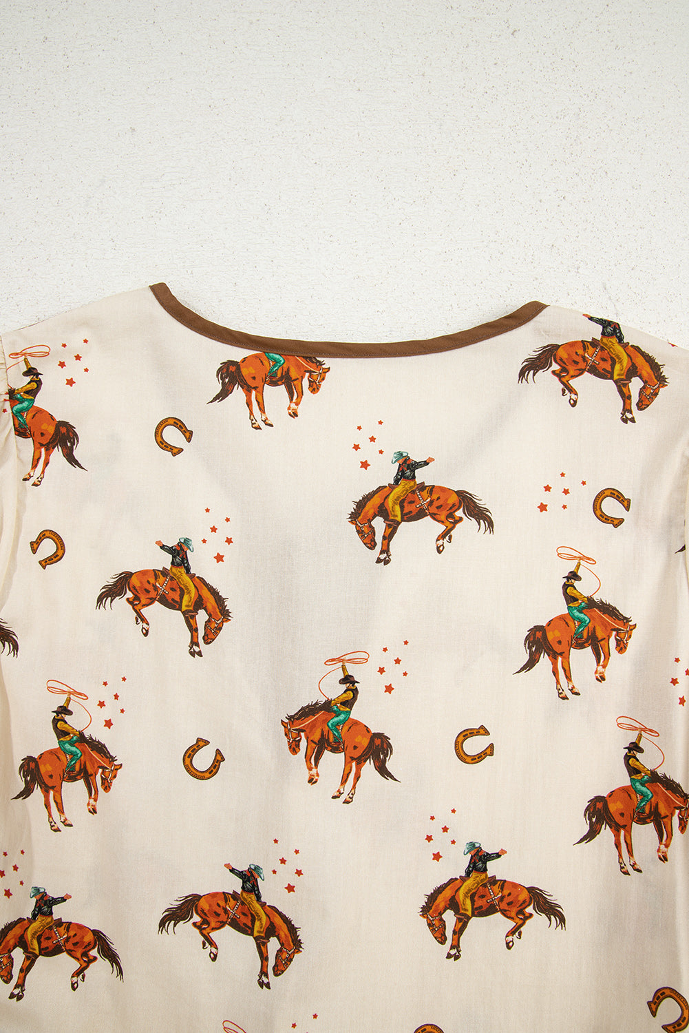 Apricot Cowboy Print Puff Sleeve Peplum Blouse 🤠✨
