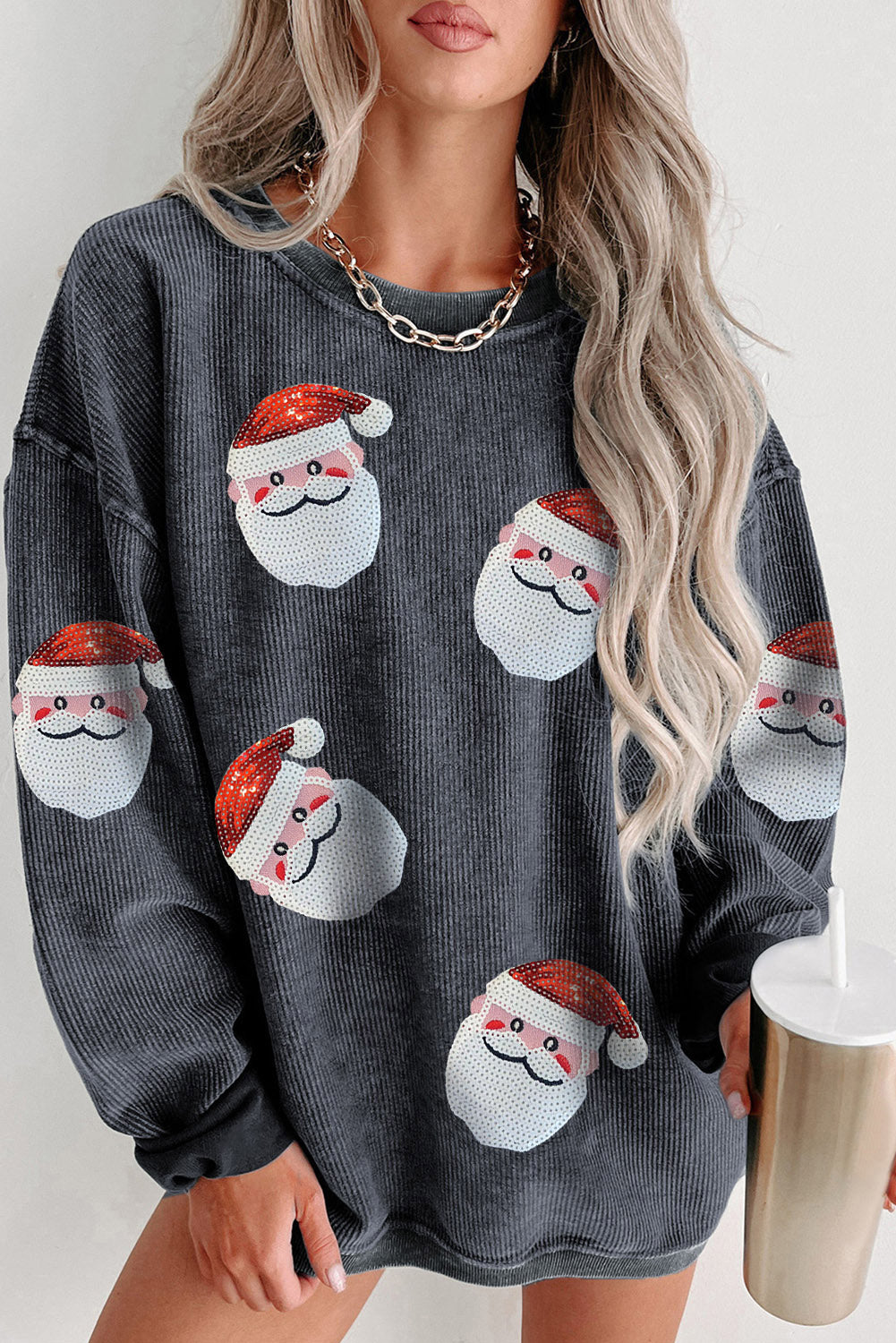 ❤️ Sequin Santa Corded Pullover