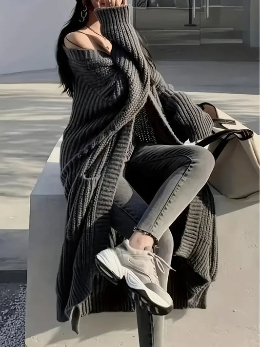 Long Length Plus Size Open Front Loose Knit Cardigan