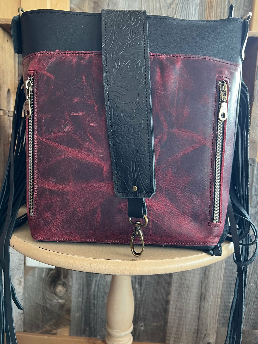 Twisted R Leather Black & Merlot Concealed Carry Fringe Purse – Made in Montana, USA