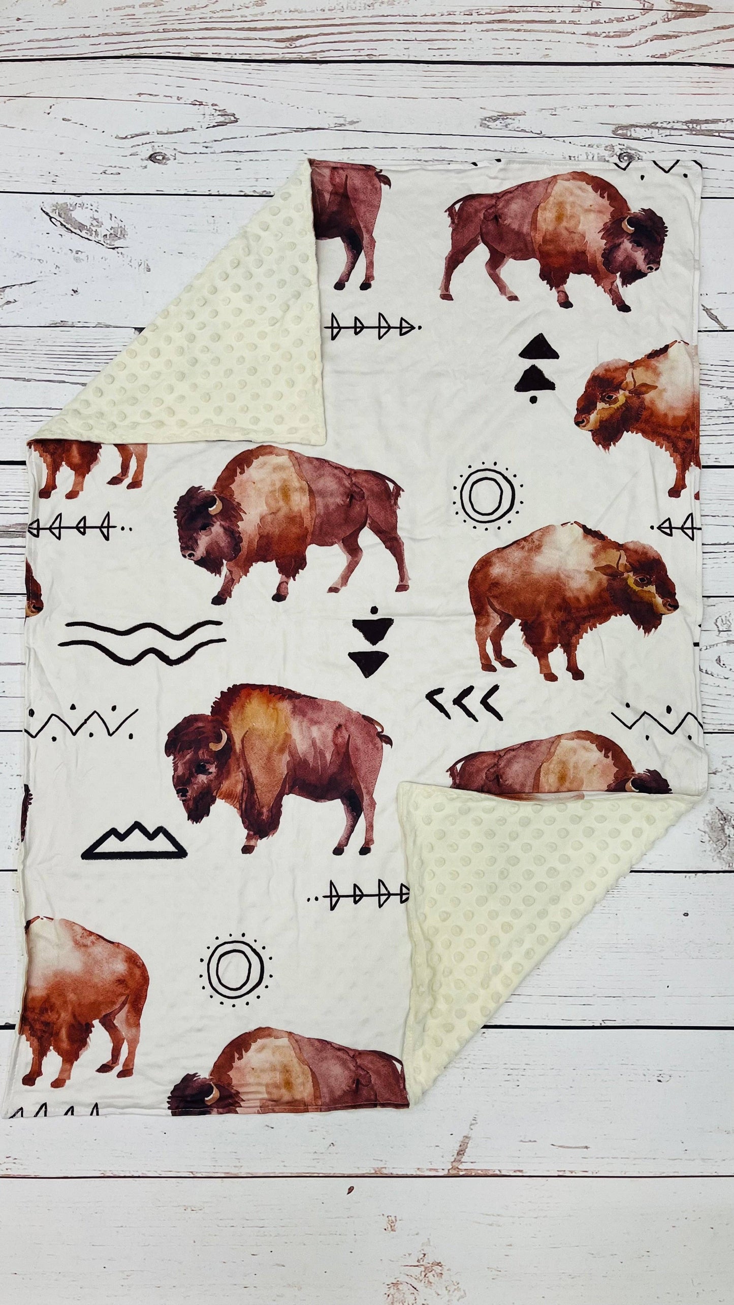 Beige Baby Buffalo Print Western Blanket