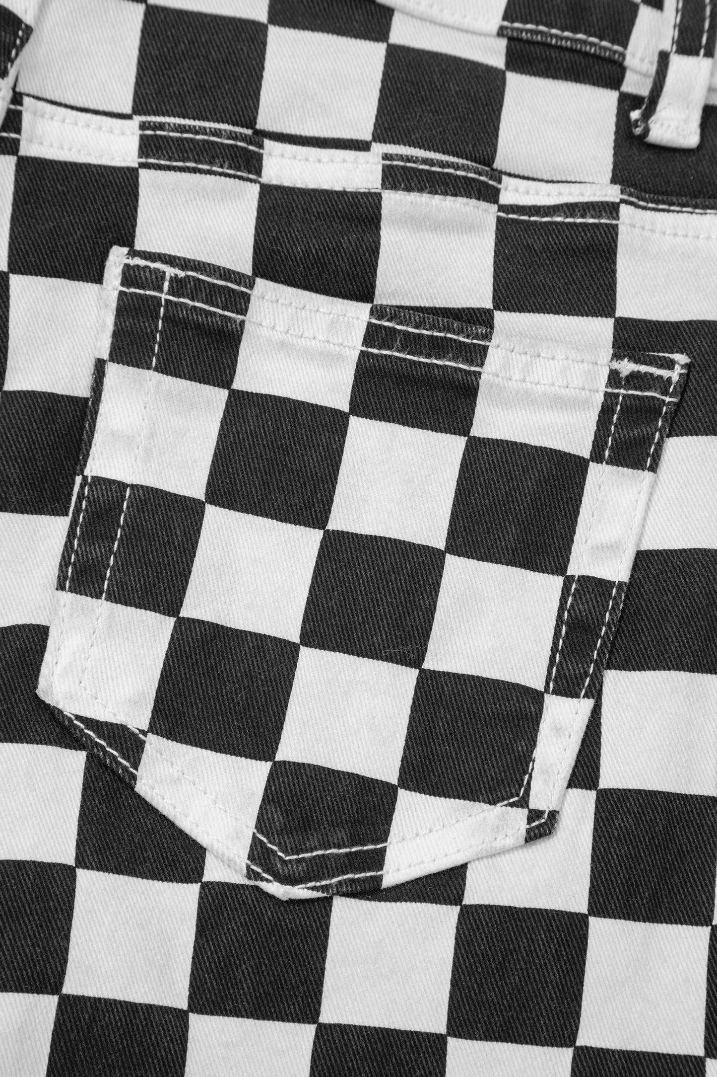 Black Checkerboard Distressed Cropped Jeans