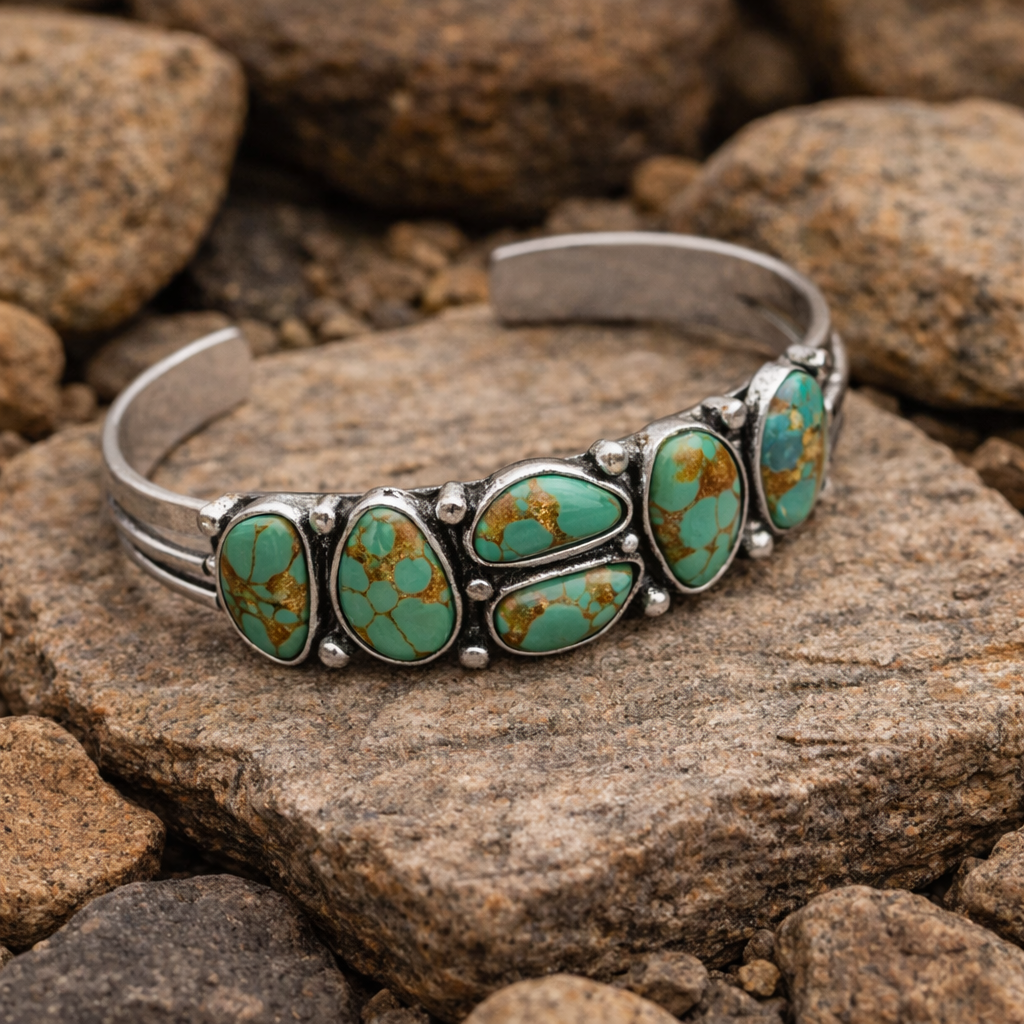 Silver Metal Green Stone Bangle