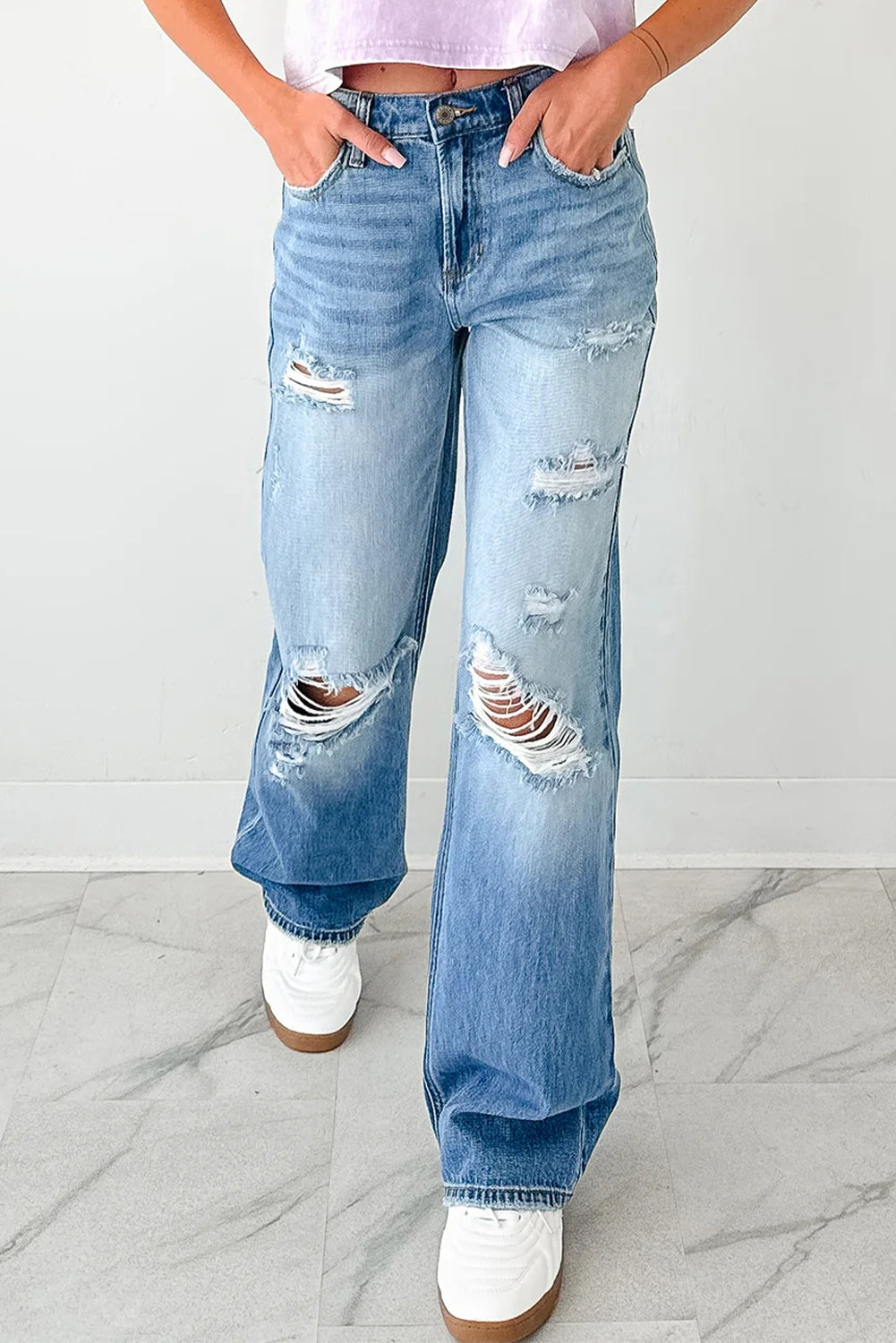 Mid Rise Distressed Sneak Peek Straight Leg Jeans πβ¨