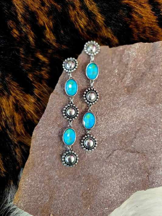 Lana Blue Iridescent Crystal Silvertone Dangle Earrings