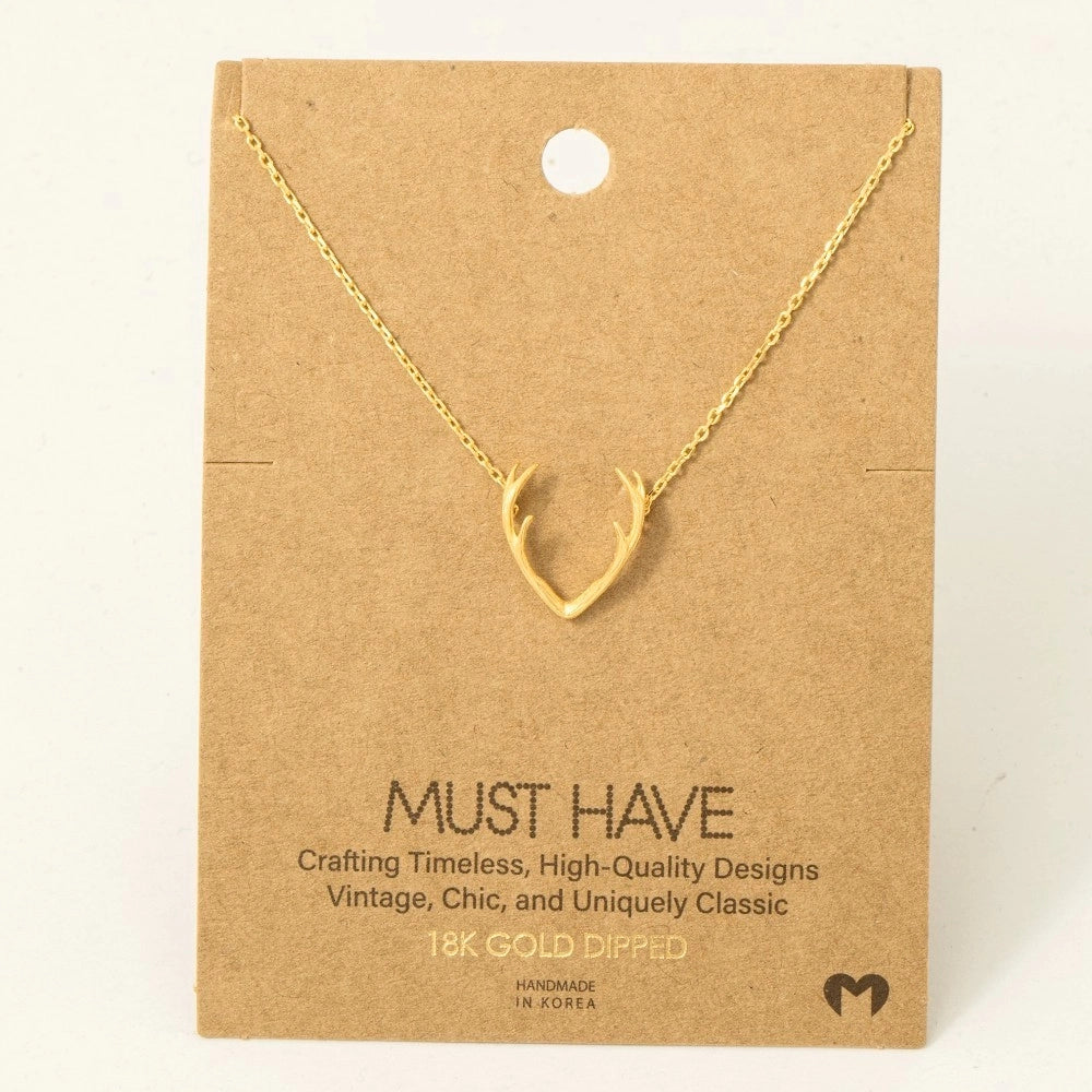 Gold Dipped Antler Pendant Necklace