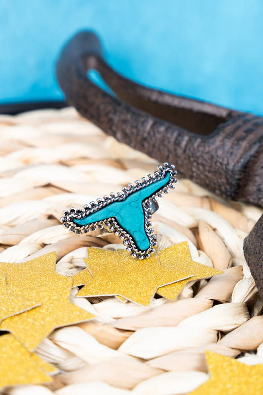 Turquoise Amesbury Steer Head Silvertone Ring