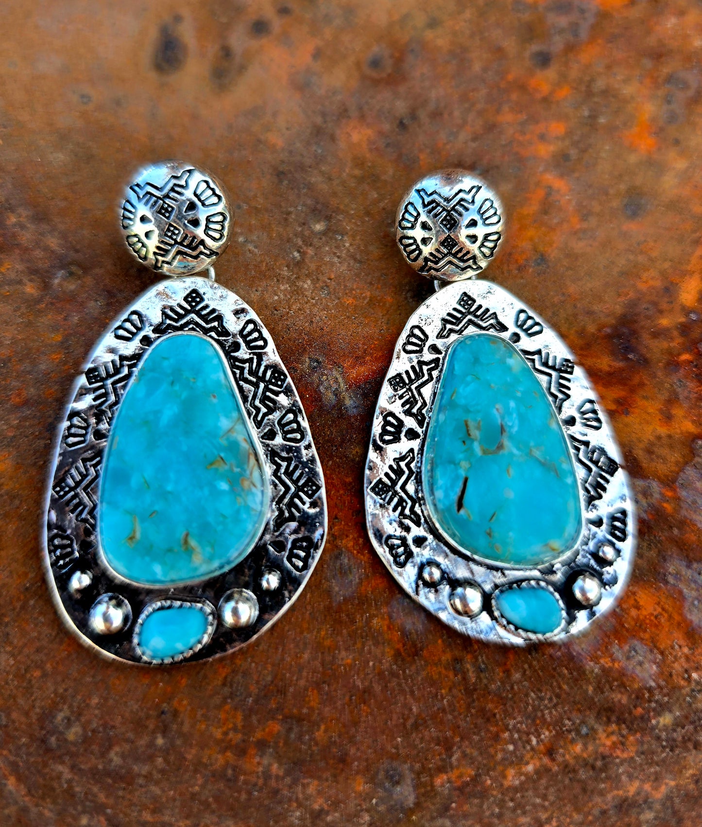 TURQUOISE ANIMAS RIVER SILVERTONE EARRINGS