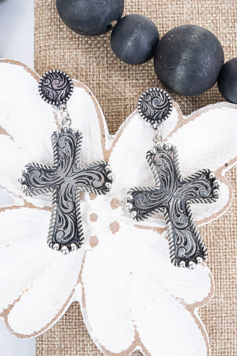 TIPI Canaan Cross Silvertone Earrings