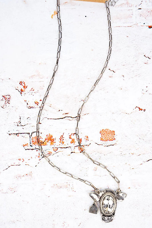 TIPI Crystal Dusty Trails Cow Silvertone Necklace