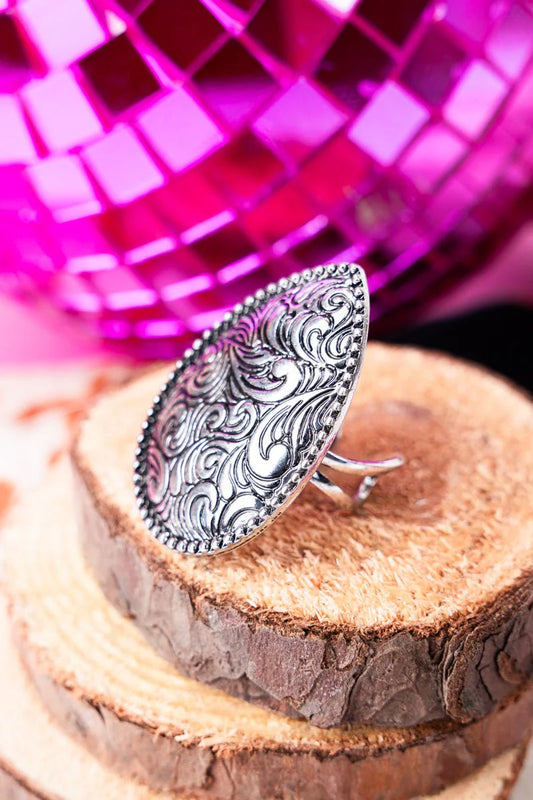 Teardrop Silvertone Cuff Ring