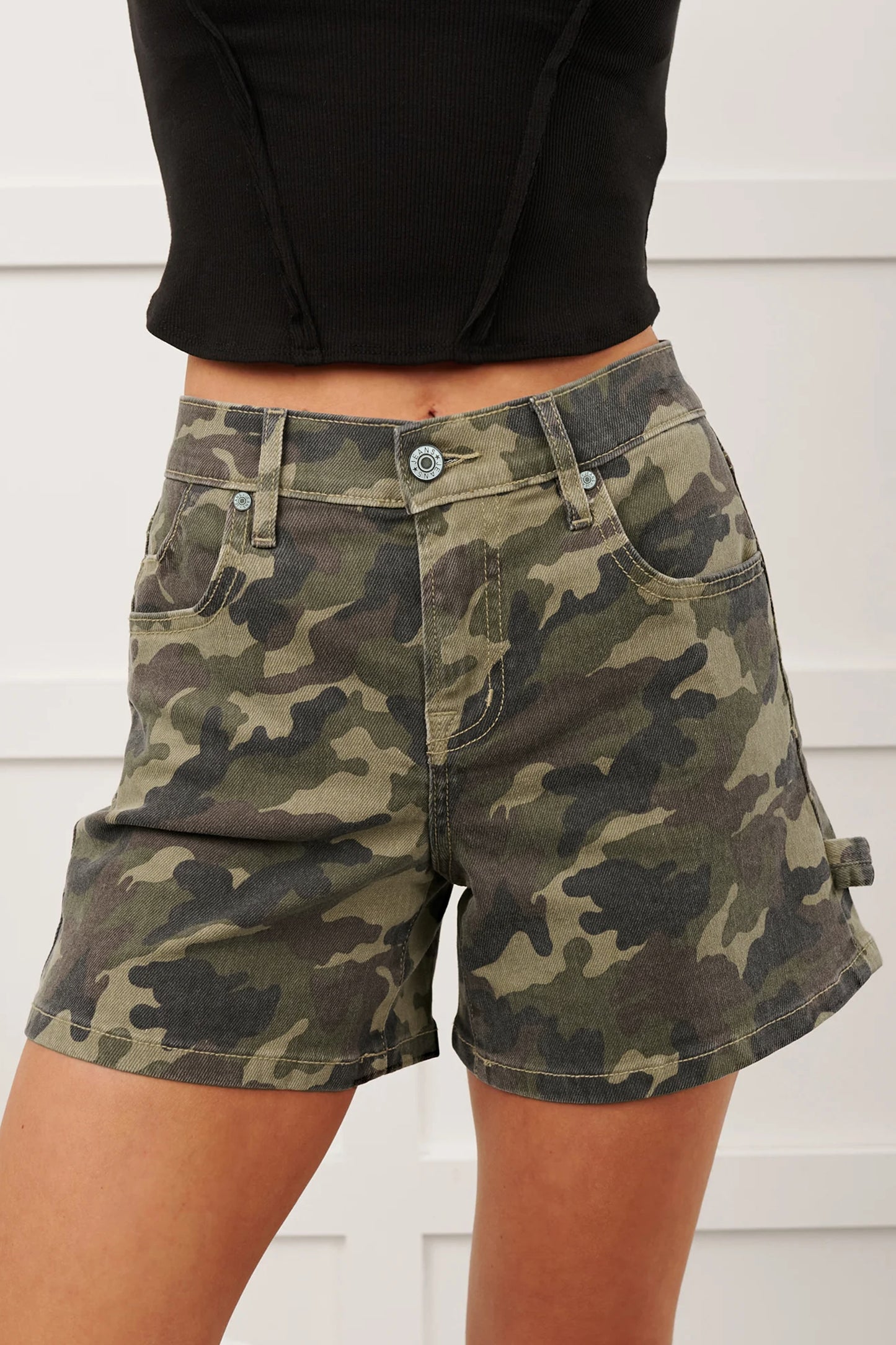 💚🌵 Green Camouflage High Rise Denim Shorts