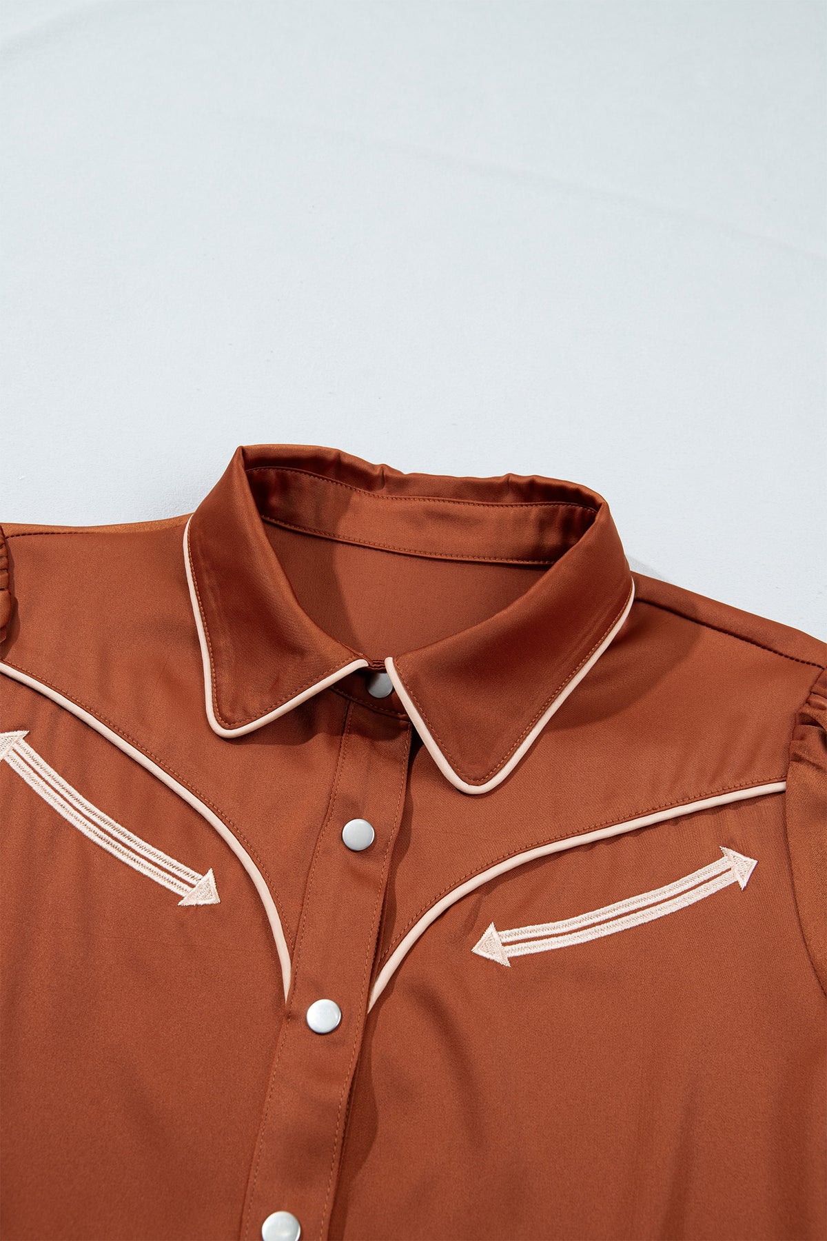 Cinnamon Silky Western Yoke Button-Front Shirt