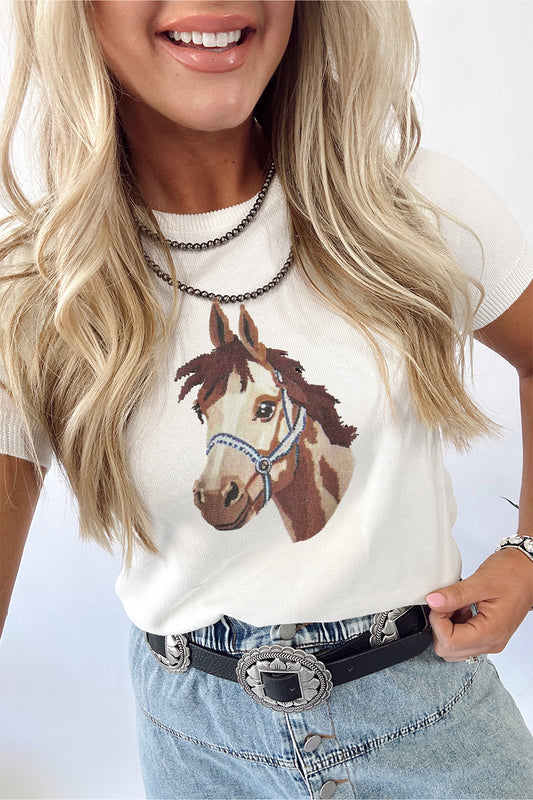 White Wild West Horse Head Knit Tee