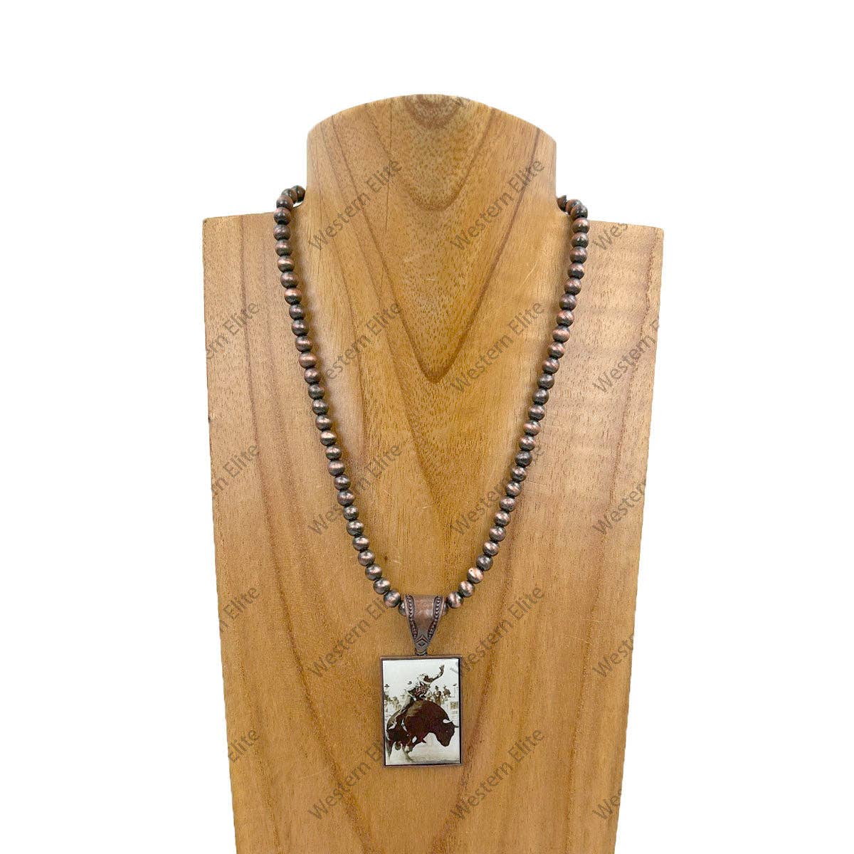 NKZ231209-37        15 inches silver Navajo pearl beads with triangle cowboy pendent Necklace: COPPER
