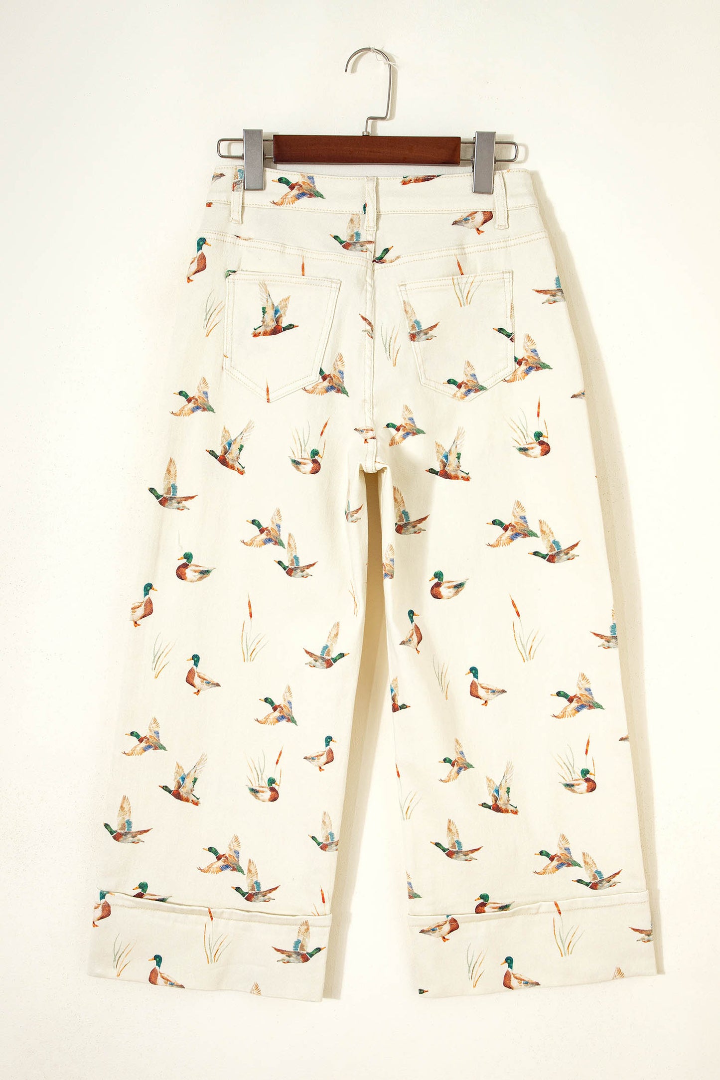 Beige Mallard Printed Cuffed Hem Jeans