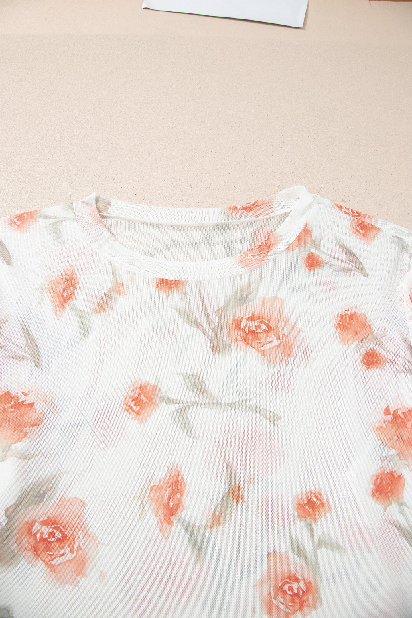 Red Floral Print Sheer Mesh Long Sleeve Layering Top 1X–4X