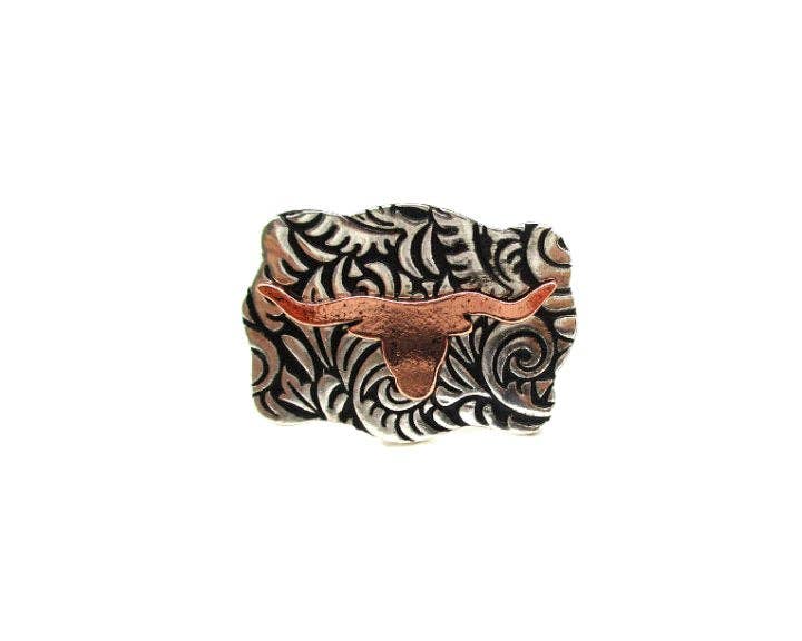 Western Two Tone Etched Steerhead Cuff Ring